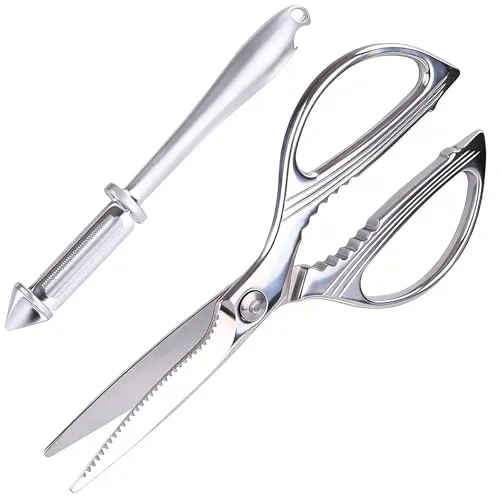 Edelstahl Geflügelschere & Küchenschere – Robuste Unibody-Konstruktion aus Vollstahl – Multifunktionsschere für Hähnchenknochen, Fleisch, Kräuter & Gemüse – Spülmaschinenfest & Rutschfester Griff