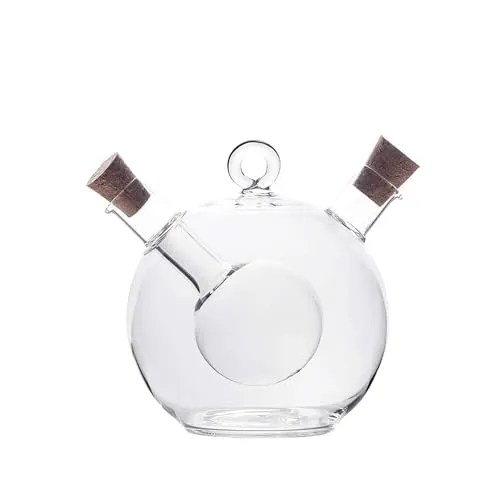INTIRILIFE 2-in-1 Essig- und Ölspender aus Glas mit zwei Öffnungen - 350 ml / 60 ml Füllmenge - 13 x 10.5 x 11.5 cm - Ölflasche mit Korken Dekorativ