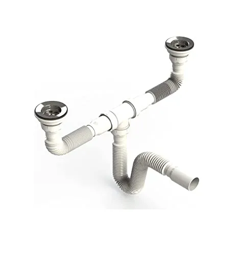 UZMAN Doppelsiphon mit flexiblem Schlauch - Siphon für Doppelspülbecken, vielseitig einsetzbar und einfach zu installieren. Ideal für tropfsichere Abwasserführung – robust und kostengünstig!