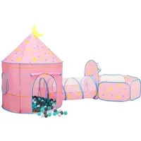 vidaXL Spielzelt mit 250 Bällen Rosa - 3-in-1 Spielvergnügen - Bällebad: Das Spielzelt bietet ein Schlosszelt, ein Bällebad und einen Spieltunnel, ideal für stundenlangen Spielspaß und Förderung der Fantasie.