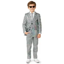 Opposuits Partyanzug Boys Discoballer Anzug für Kinder in silber von OppoSuits