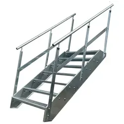 Kaminbau Mierzwa Außentreppe Premium Treppe Verzinkt mit und ohne Geländer, für Geschosshöhen bis 133.00 cm, Stufen Gitterroststufen nach DIN 24531, (Höhe 133 cm, Stufenbreite und Geländerart wählbar), Gartentreppe Stahltreppe Wetterfest Rostfrei Feuer-Verzinkt Rutschfest silberfarben Ø 80.00 cm