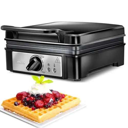 MPM MGO24 Waffeleisen - Doppelt und Antihaftbeschichtung - Waffeleisen: Bereiten Sie gleichzeitig 2 dicke, fluffige Waffeln nach belgischer Art mit 1400 W Leistung und stufenloser Temperaturregelung zu. Ideal für köstliche, knusprige Waffeln zu Hause!