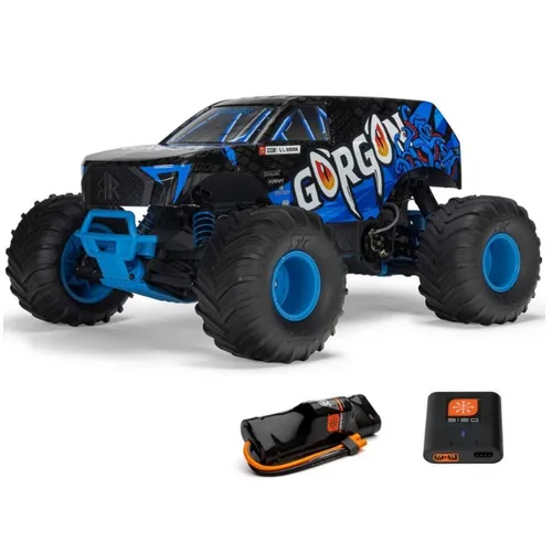 Arrma 3230ST5 1/10 GORGON 4X2 MEGA Monster Truck RTR Blau - Robuster Monster Truck mit Komposit-Chassis und wasserdichtem Regler für höchste Haltbarkeit und präzises Handling. Ideal für Offroad-Abenteuer!