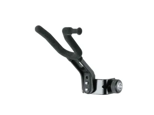 K&M 15580 Violin Holder BK – Sicherer Violinenhalter - Ständer & Bügel für Streich & Zupfinstrumente mit Kunststoff-Schutzüberzug, leicht zusammenlegbar und integrierter Bogenhalter, verhindert Umfallen des Instruments.