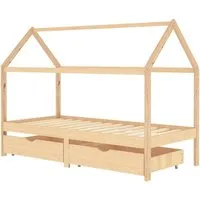 vidaXL Kinderbett mit Schubladen aus Massivholz Kiefer 90x200 cm - Praktisches Kinderbett im Baumhaus-Stil mit Stauraum durch Schubladen, ideal für Ordnung im Kinderzimmer. Robustes Kiefernholz sorgt für Stabilität und Langlebigkeit.