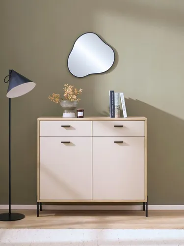 Home affaire Sideboard Fredericia, moderne Kommode, Schrank in Kaschmir, 115 cm breit, zeitlos, schwarze Metallgriffe und -füße, ausreichend Stauraum