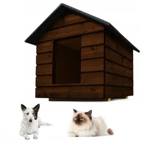 QLS Hunde- und Katzenhaus Größe M mit Vorhang - Isoliertes und wetterfestes Haus für Hunde und Katzen, ideal für den Außenbereich. Bietet einen gemütlichen Rückzugsort für Ihr Haustier und ist aus robustem Holz gefertigt.
