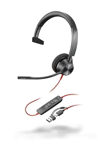 Schnurgebundenes USB-C-Headset Poly Blackwire 3310 – Hohe Klangqualität mit flexiblem Mikrofonarm