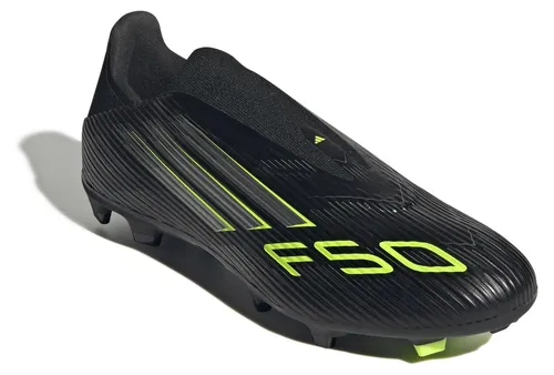 adidas F50 League Laceless Fußballschuhe, Core Black/Iron Metallic - Fußballschuhe für festen Boden, mit regulärer Passform und innovativem Fiberskin-Obermaterial für optimale Ballkontrolle und Komfort.