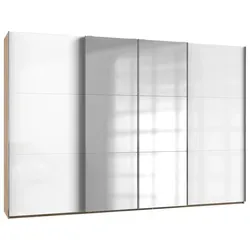 Schwebetürenschrank Level 36D ca. 350 cm Weiß/Eiche Dekor