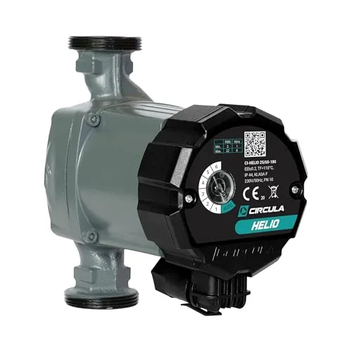 CIRCULA Hocheffizienzpumpe Helio 25-60/180, Robuste Umwälzpumpe und Heizungspumpe, IP 44, Auto-Modus und Stufenloser Drehknopf für Einfachste Bedienung, Spart bis zu 80% an Strom