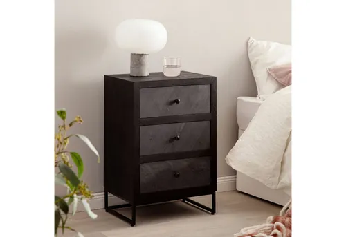FineBuy Nachtkommode aus Massivholz in Steinoptik 40x60 cm von FineBuy