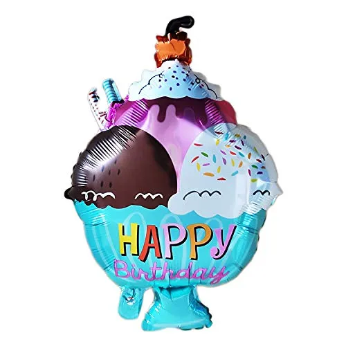 Happy Birthday Luftballons - Geniale Geschenkidee Deko für Geburtstage oder Partys Ballon Helium Folienballon klein mit für Kinder Dekoration Partydeko JGA Geschenkidee (Eisbecher)