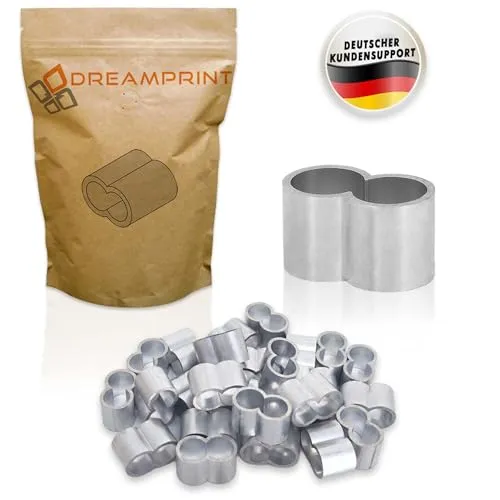Dreamprint 40x Seilklemmen Set 8mm Pressklemmen, Würgeklemmen, Tauwerkklemme, Seilverbinder mit Doppelhülsen für Expanderseil, Planenseil & Gummiseil