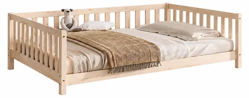 Bodenbett Kapua 140x200 - Flexibles Tagesbett aus Kiefer - Modernes Bodenbett mit Umbaufunktion zum Tagesbett. Hergestellt aus massivem Kiefernholz, bietet es Stabilität und eine natürliche Optik. Ideal für Dachschrägen und als Sitzgelegenheit nutzbar.