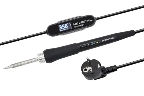 GALLUNOPTIMAL Temperatur geregelter Lötkolben mit OLED-Display und Kartuschenspitze, 1,77m Silikonkabel, Standby & Auto-Sleep, 230V – 80 Watt, 100° - 500°C, Aufheizzeit nur 22 s auf 350°C