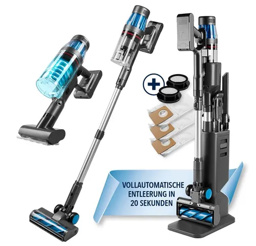 CLEANmaxx AeroTec 500 Staubsauger mit Absaugstation - Stabstaubsauger mit automatischer Staubentleerung und 34 kPa Saugleistung. Ideal für Allergiker dank HEPA-Filter und Anti-Milbenaufsatz – hygienische Reinigung ohne Staubkontakt!