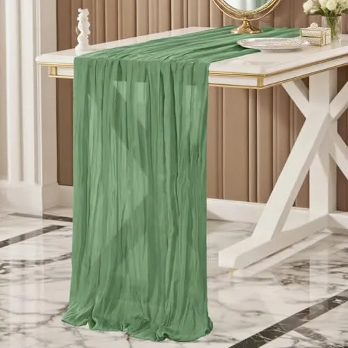 Käsetuch Tischläufer Dunkel Tannengrün, 300 x 90 cm Boho Gaze Tischläufer Cheesecloth Läufer für Hochzeit, Geburtstagsfeiern, Babypartys, Weihnachten und Silvester von Tisch Dekoration