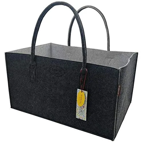 RAIKOU NEU Filztasche Shopper Holzkorb Einkaufstasche Henkeltasche Zeitungskorb Stabile Kaminholztasche Zeitungsständer auch für Spielzeug Garten Picknick Strand (Anthrazit/Grau,50 * 25 * 25cm)