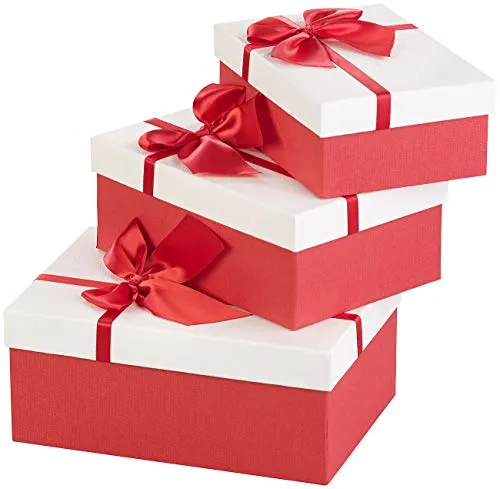 Your Design Geschenkbox: 3er-Set edle Geschenk-Boxen mit roter Schleife, 3 Verschiedene Größen (Geschenkverpackung, Geschenkbox mit Schleife, Geschenkpapier)