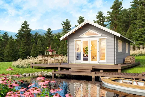Gartenhaus Blockhaus 40 mm Caroline 2.2 - Geräumiges Gartenhaus mit 21,66 m² Nutzfläche, abschließbaren Türen und isolierverglasten Fenstern – ideal für Gartenliebhaber!