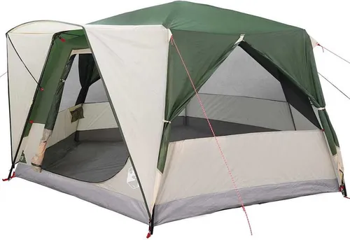 vidaXL Hütten-Zelt mit Dach Grün 400 x 350 cm – Ideal für Familien-Camping - Geräumiges Familienzelt für Outdoor-Abenteuer, wasser- und UV-beständig. Mit schnellem Aufbau, Belüftungsfenster und praktischem E-Port für zusätzlichen Komfort. Perfekt für unvergessliche Erlebnisse in der Natur.