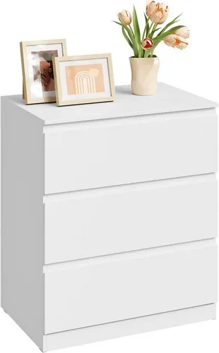 Woltu Kommode mit 3 Schubladen, weiß, 60 x 70 x 40 cm - Praktische Kommode mit 3 Schubladen für zusätzlichen Stauraum. Ideal für Wohn- und Schlafzimmer, einfach selbst zu montieren und pflegeleicht. Verdeckte Griffe und rutschfeste Pads sorgen für eine stilvolle und sichere Nutzung.