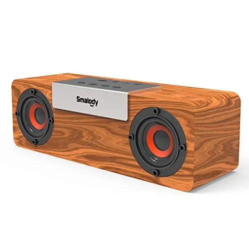 Smalody Bluetooth Lautsprecher, Tragbarer Holzlautsprecher, Bluetooth 5.0-Kabellose Lautsprecher mit 10 W tiefem Bass, TF-Kartensteckplatz und AUX-Eingang, Retro-Heimdekoration