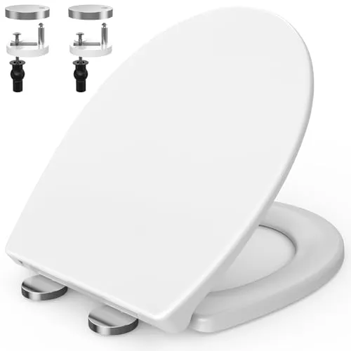 Surfou WC Sitz Mit Absenkautomatik, Toilettendeckel Weiß Oval Toilettenbrille Klodeckel Klo Deckel, Toilettensitz Absenkbarer Klobrille Toilet Seat Toilettenbrillen Toiletten Klositz Absenkbarer