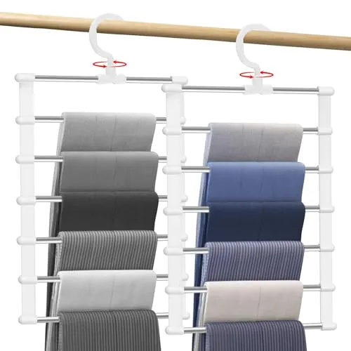 prota Hosenbügel Platzsparend, 2 Stück Hosenbügel Kleiderbügel Platzsparend, 6 in 1 Edelstahl Kleiderbügel Hosen Platzsparende Kleiderbügel für Hosen Kleiderschrank Schals Handtücher