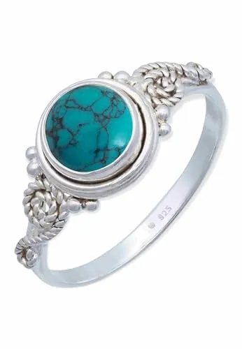 mantraroma Damen Ring Silber mit Stein Türkis Edelstein türkis ausgefallen verspielt