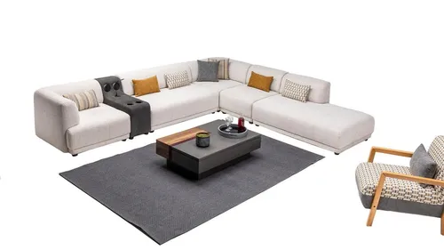 Eckcouch Lounge Sofa Polsterlandschaft grau - Modernes Ecksofa für mehr als 6 Personen, ideal für Wohnzimmer. Mit robustem Textilbezug und komfortabler Polyesterfüllung, bietet es viel Platz und Stil für gesellige Abende.