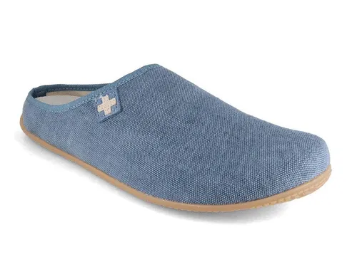 Living Kitzbühel - Cotton - Schweizer Kreuz - Pantoffeln (46 EU Jeans) - Bequeme Pantoffeln aus hochwertiger Schurwolle mit rutschhemmender Laufsohle und Fußbett, ideal für entspannte Stunden zu Hause.