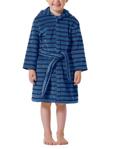 Schiesser Jungen Velour Bademantel, Größe 92 bis 140 - Bademantel für Jungen aus weichem Velour, ideal für gemütliche Abende und nach dem Baden.