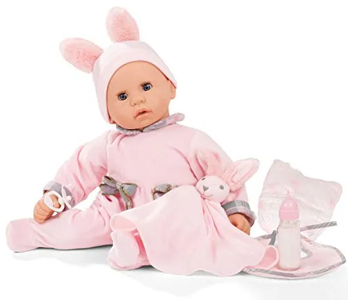 Götz 2161152 Cookie Care Pastellino Puppe mit Funktion – 48 cm große Babypuppe mit blauen Schlafaugen, ohne Haare und einem Weichkörper – 8 teiliges Set