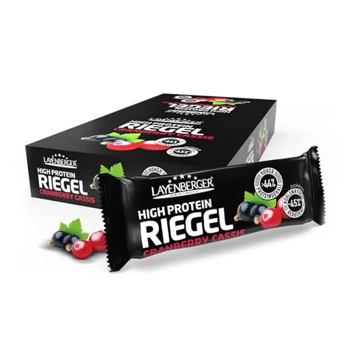 Layenberger High Protein Riegel - Fitness Power Bar, viel Eiweiß, wenig Zucker - 18er Pack (18 x 35 g) - Cranberry-Cassis