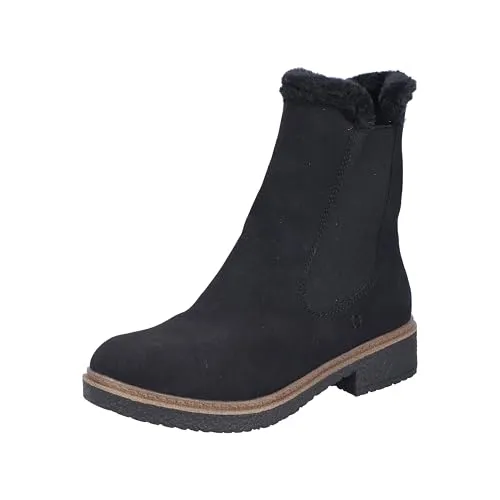 RIEKER Damen Winterboots Gr. 41 - Schwarze Chelseaboots - Wanderschuhe von Rieker aus warmgefüttertem Nubuklederimitat, ideal für kalte Tage. Mit elastischem Einsatz und Innenreißverschluss für einfachen Einstieg und bequemen Tragekomfort.