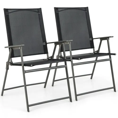 COSTWAY 2er Set Gartenstühle Hochlehner Klappstühle - Gartenstühle aus atmungsaktivem Stoff und robustem Metallrahmen, bis 150 kg belastbar. Klappbar für einfache Lagerung, ideal für Balkon und Terrasse.