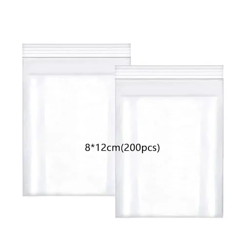 huruirui 8x12cm Druckverschlussbeutel, 200Stück zip beutel Wiederverschließbare Durchsichtige Plastikbeutel Klein Verschlussbeutel Zipper Beutel Set Kleine Wasserdichter 100μm