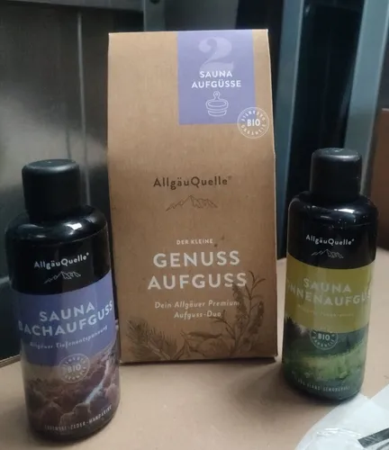 AllgäuQuelle Saunaaufguss Set BIO Aufgussmittel 2x100ml - Sauna-Zubehör mit entspannenden Düften von Lavendel und Lemongrass für ein erholsames Saunaerlebnis. Ideal für Wellnessliebhaber!