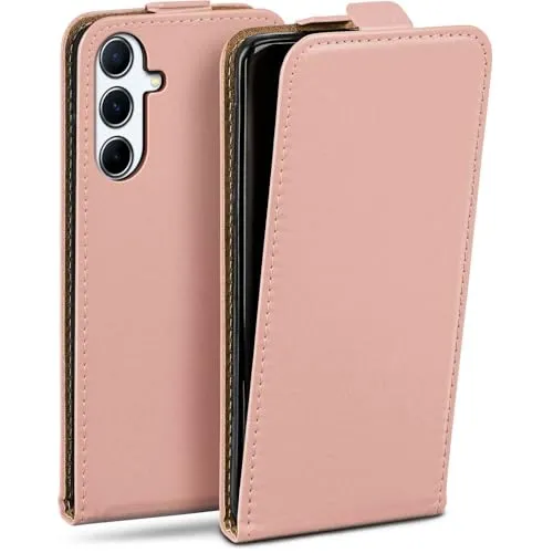 moex Flip Case für Samsung Galaxy A56 5G Hülle klappbar mit 360 Grad Schutz, Handyhülle mit Displayschutz, PU Leder Handytasche Lederhülle, Flip Case Cover Klapphülle, Rosa