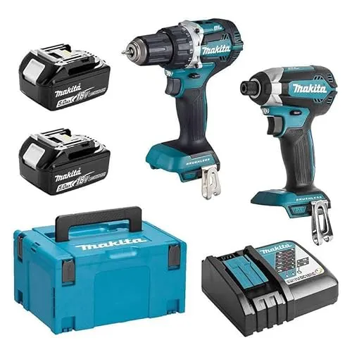 Makita DLX2189TJ Akku-Combo-Kit 2x5Ah 18V Li-Ion - Akkuschrauber-Set mit 2 leistungsstarken 5Ah Lithium-Ionen-Akkus im praktischen Makpac, ideal für professionelle Anwendungen und Heimwerkerprojekte.
