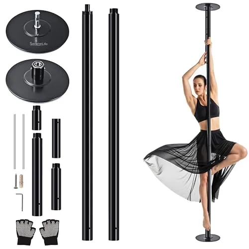 SereneLife Pole Dance Stange – Höhenverstellbar & Rotierend - Turntrainingsgeräte, robuste Stahlkonstruktion mit bis zu 280 kg Tragkraft, ideal für Indoor Poledance und Fitness. Einfache Montage ohne Bohren, perfekt für Anfänger und Profis.