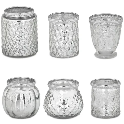 Teelichthalter Set aus Glas mit Perlrand 6-teilig