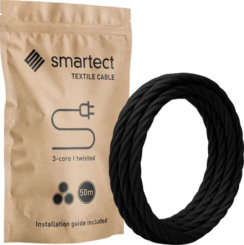 Textilkabel 50 m Schwarz – 3-adriges Lampenkabel mit Stoffummantelung - Hochwertiges 3-adriges Textilkabel für individuelle Lampenprojekte. Flexibel, korrosionsbeständig und mit deutscher Bedienungsanleitung für einfache Montage.