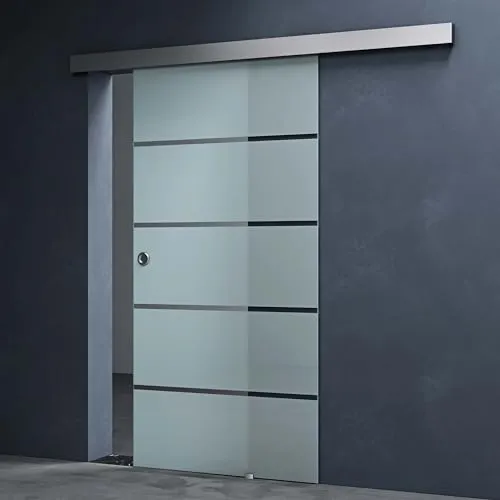 Mai & Mai Glasschiebetür komplettset Amalfi in 5-Milchglas Streifen, Griffart: Muschelgriff, BxH: 102,5x215cm, 25 mm Wandabstand, 8mm ESG-Sicherheitsglas