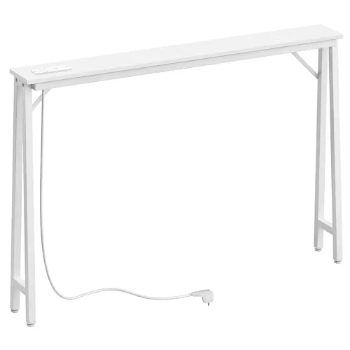 YATINEY 15 cm breite Konsolentische, Lange schmale Flurtische, Eingangstische hinter dem Sofa, mit Ladestation, Metallgestell, für Eingangsbereich, Flur, Weiß XCT05CWW