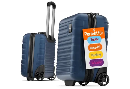 Travely Handgepäck-Trolley, 4 Rollen - Koffer mit 4 Rollen, robust aus Polycarbonat und mit TSA Schloss für Sicherheit. Ideal für Reisen, mit austauschbaren Rollen und praktischen Fächern für optimalen Stauraum.