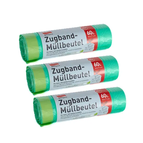 L Grüne Plastik Müllbeutel 3er Pack 60